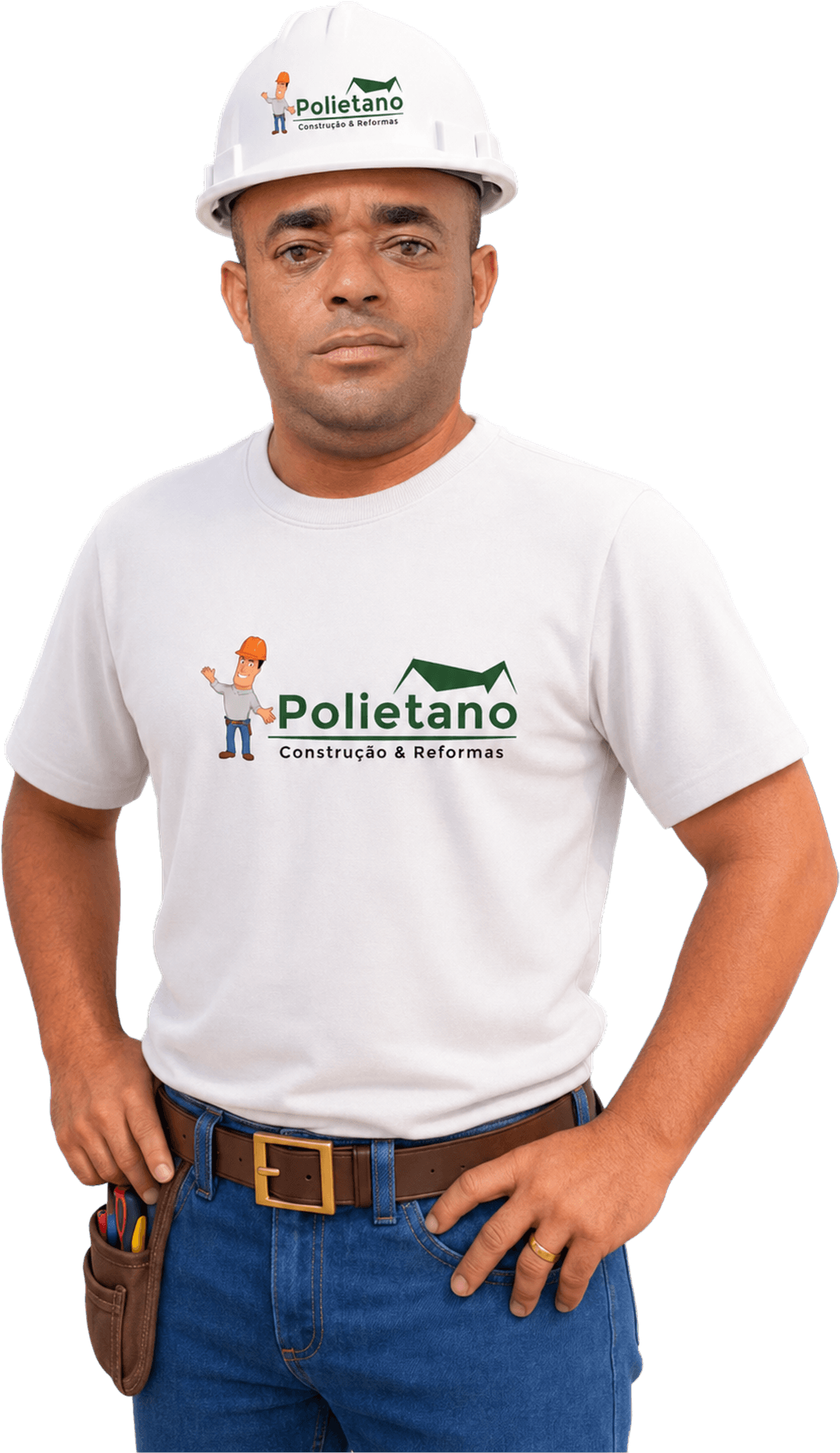 Profissional da Polietano com capacete e uniforme da marca