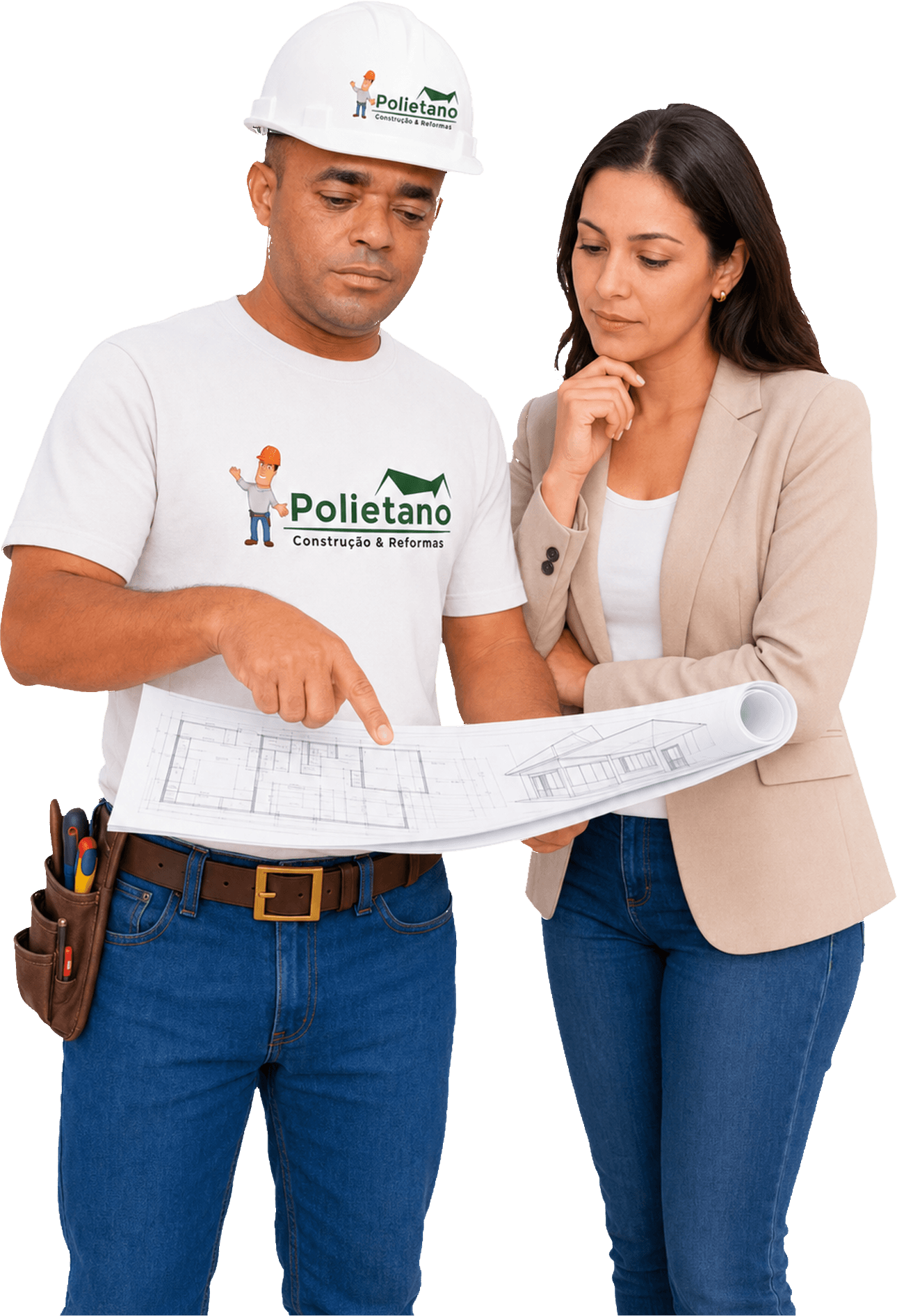 Profissional da Polietano apresentando projeto para cliente